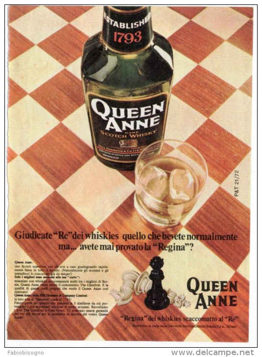 1972 - Whisky Queen Anne ( Scacchi )- 1 Pag. Pubblicità Cm. 13 X 18 - Whisky