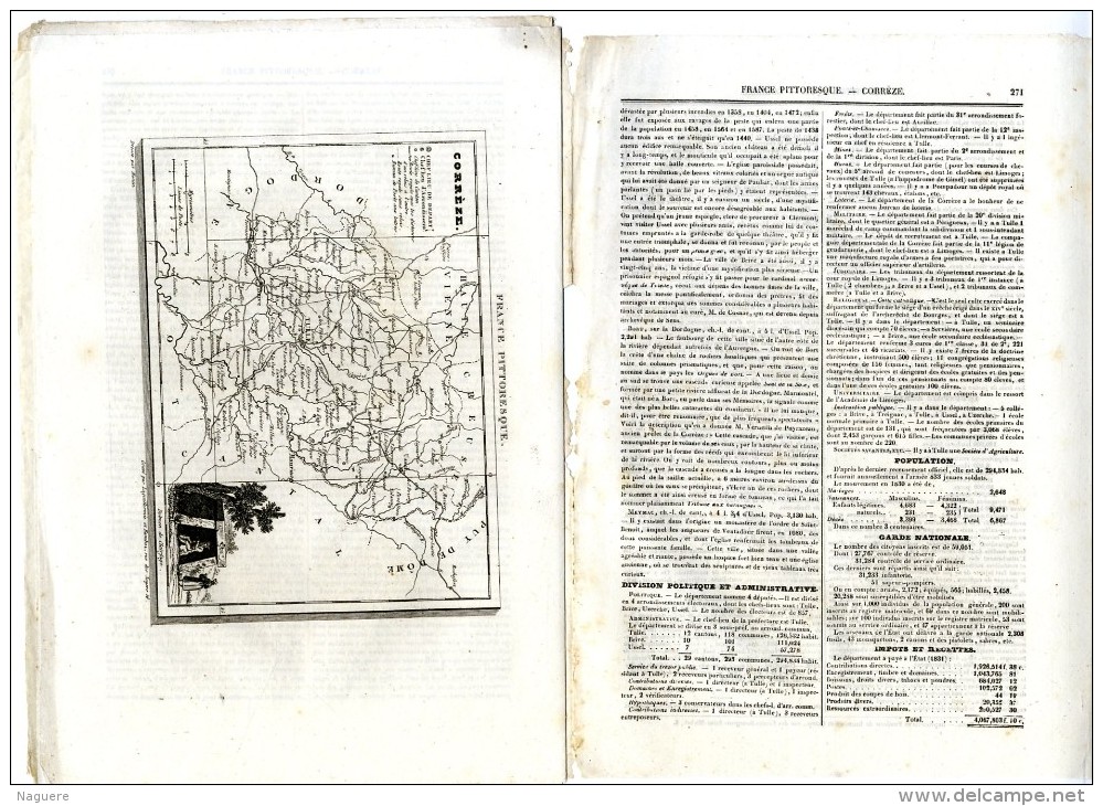 19DEPARTEMENT DE LA CORREZE PUBLIE VERS 1840  8 PAGES DE TEXTE ET 4 PLANCHES GRAVEES SUR ACIER  TULLES 13  PAGES - Limousin