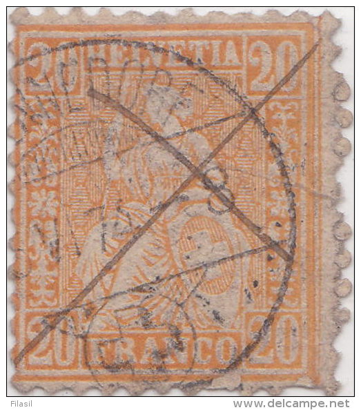 SI53D Svizzera Suisse Helvetia 10 C.  Franco Arancio  Usato Con Annullo 1862 - Usati