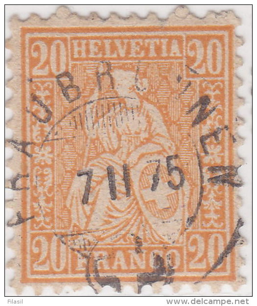 SI53D Svizzera Suisse Helvetia 10 C.  Franco Arancio  Usato Con Annullo 1862 - Usados