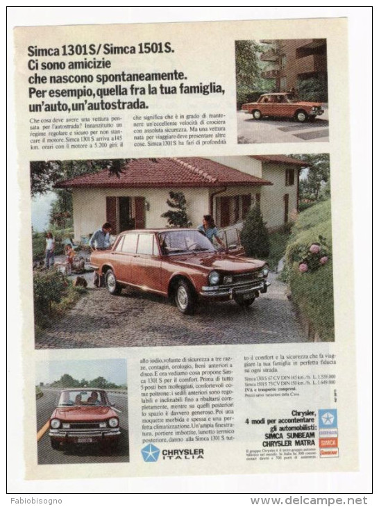 1973/4 - Automobili SIMCA  - 5 Pag Pubblicità Cm.13x18 - Cars