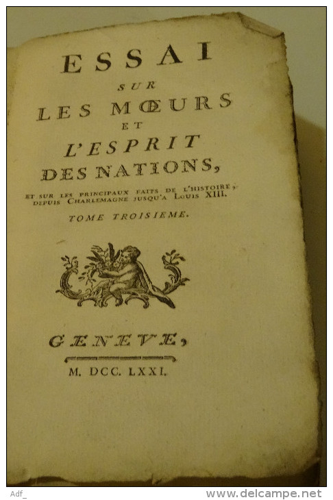 @ RARE LIVRE ANNEe 1771  TOME 3 ESSAI SUR MOEURS ET L' ESPRIT DES NATIONS VOLTAIRE - Autres & Non Classés