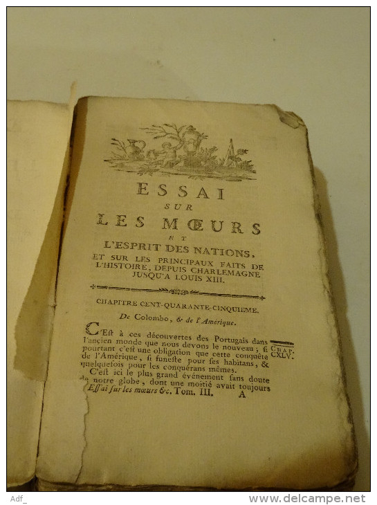 @ RARE LIVRE ANNEe 1771  TOME 3 ESSAI SUR MOEURS ET L' ESPRIT DES NATIONS VOLTAIRE - Autres & Non Classés