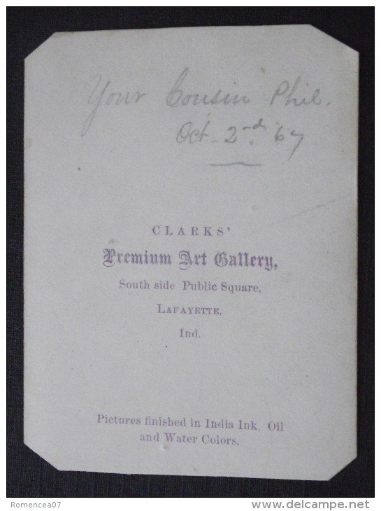 " Your Cousin PHIL. " - HOMME AMERICAIN - 2 Octobre 1869 - USA - CDV Par Clarks, Photographie à Lafayette - A Voir ! - Identified Persons