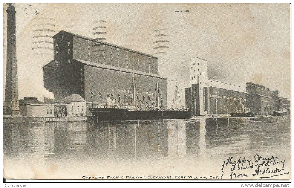 Ontario Fort Williams, Pacific Railway Elevators - Timbre 1910 USA 'via New York' - Ascenseur, Chemin De Fer - Structures