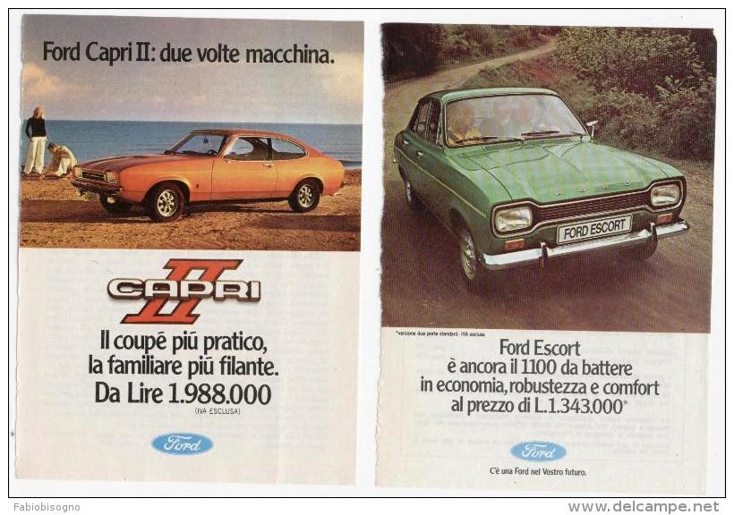 1974 - Automobili FORD Capri II - Escort -  2 Pag Pubblicità Cm. 13x18 - Cars