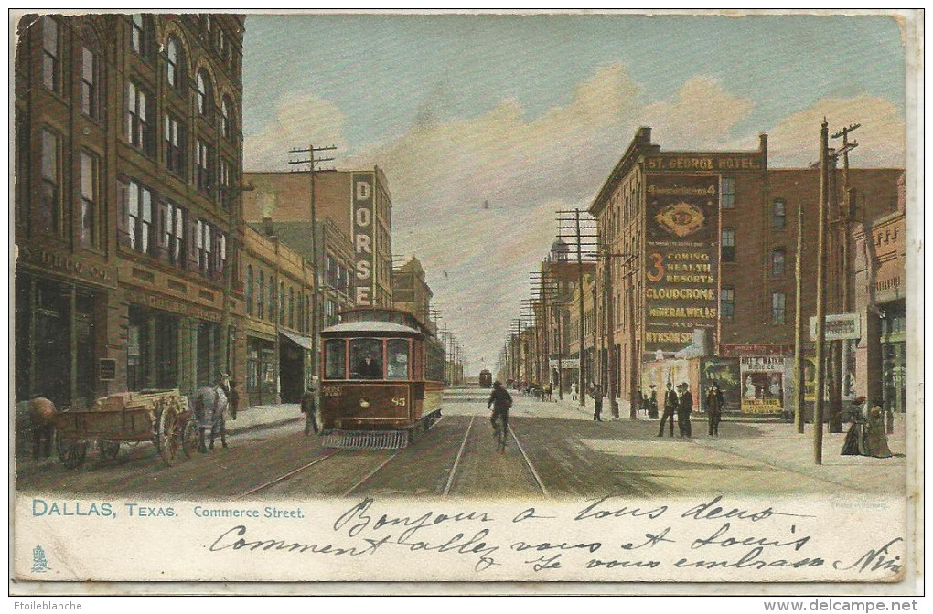 1906 Texas Dallas, Commerce Street (tramway) - Old Raphael Tuck Postcard - Angervilliers (91) Limours Seine Et Oise - Dallas