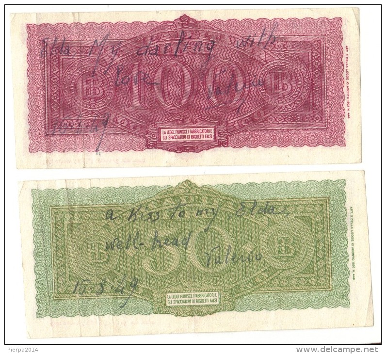 Banca D´Italia 50 E 100 Lire 10-12-1944.Introna-Urbini - 100 Liras