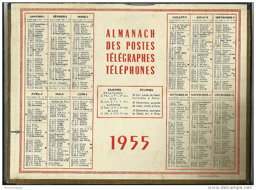 Calendrier,1955, Almanach Des PTT,postes,29 X 21,5 Cm.departement 26 .enfants Chien - Grand Format : 1941-60