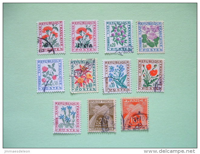 France 1946/64 Due Tax Stamps - Wheat Harvest - Flowers (1 Overprinted CFA Reunion Island) - 1960-.... Oblitérés