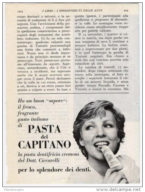 1974  - Dentifricio PASTA DEL CAPITANO -  1 Pubblicità Cm. 13,5 X 18,5 - Zeitschriften