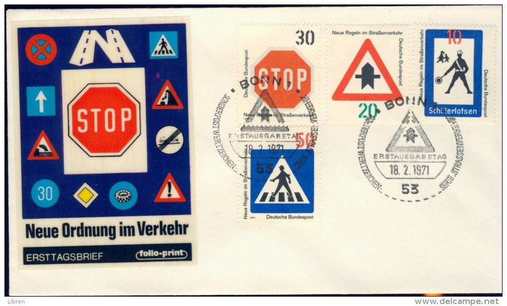 DV13-028 WEST GERMANY 1971 FDC MI 665-668 TRAFFIC SIGNS, VERKEERSBORDEN, VERKEHRSZEICHEN. - Altri (Terra)