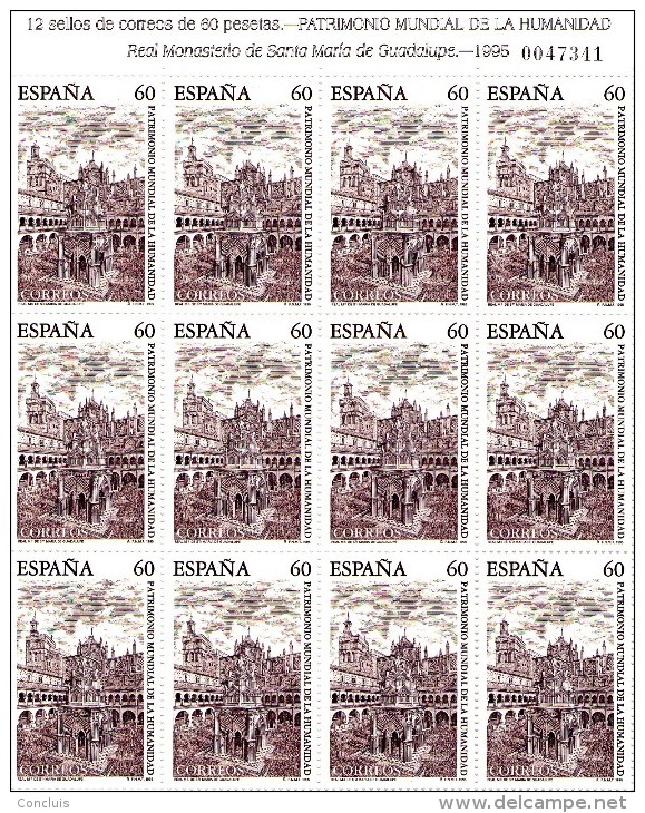 España 1995 Bienes Culturales Naturales Patrimonio Mundial De La Humanidad Minipliego 48 Monasterio Guadalupe Sello 3390 - Full Sheets