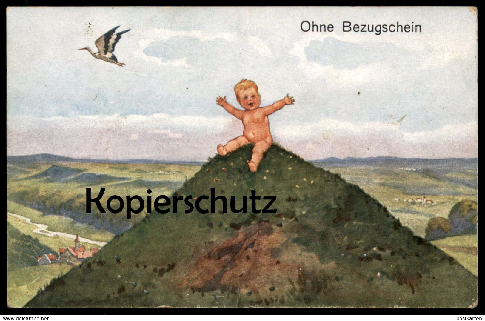 ALTE KÜNSTLER POSTKARTE HUMOR OHNE BEZUGSSCHEIN NACKTES BABY Humour Enfant Bébé Nu Nude Cigogne Stork Storch Postcard AK - Geburt