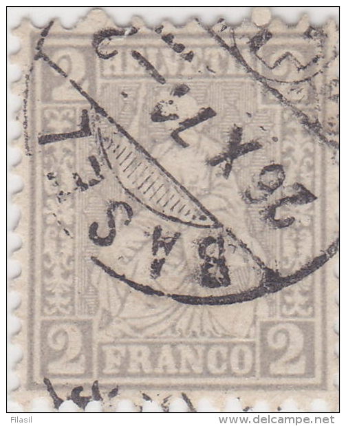 SI53D Svizzera Suisse Helvetia 2 C.  Franco 28C  Usato Con Annullo 1862 - Used Stamps