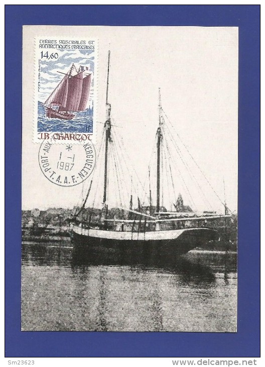 Frankreich / Kolonien / TAAF 1987 Mi.Nr. 228 , Segelschiff " J.B.Charcot - Maximumkarte - 1. Jan. 1987 - Used Stamps