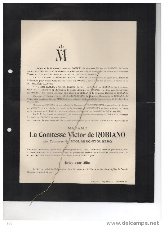 Pvictor De Robiano Née Comtesse De Stolberg-Stolberg °Hanovre 1826 + Grand Marchin 10/5/1901 Rousselière-Clouard SAavign - Décès