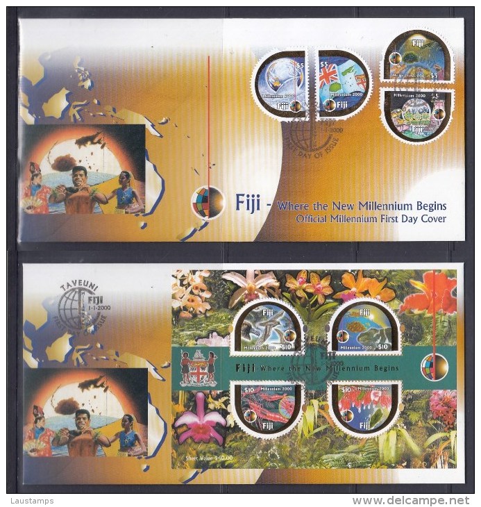 Fiji 2000 New Millennium Unusual Stamps+S/S On 2 FDCs(Hard To Find!!!) - Fiji (1970-...)