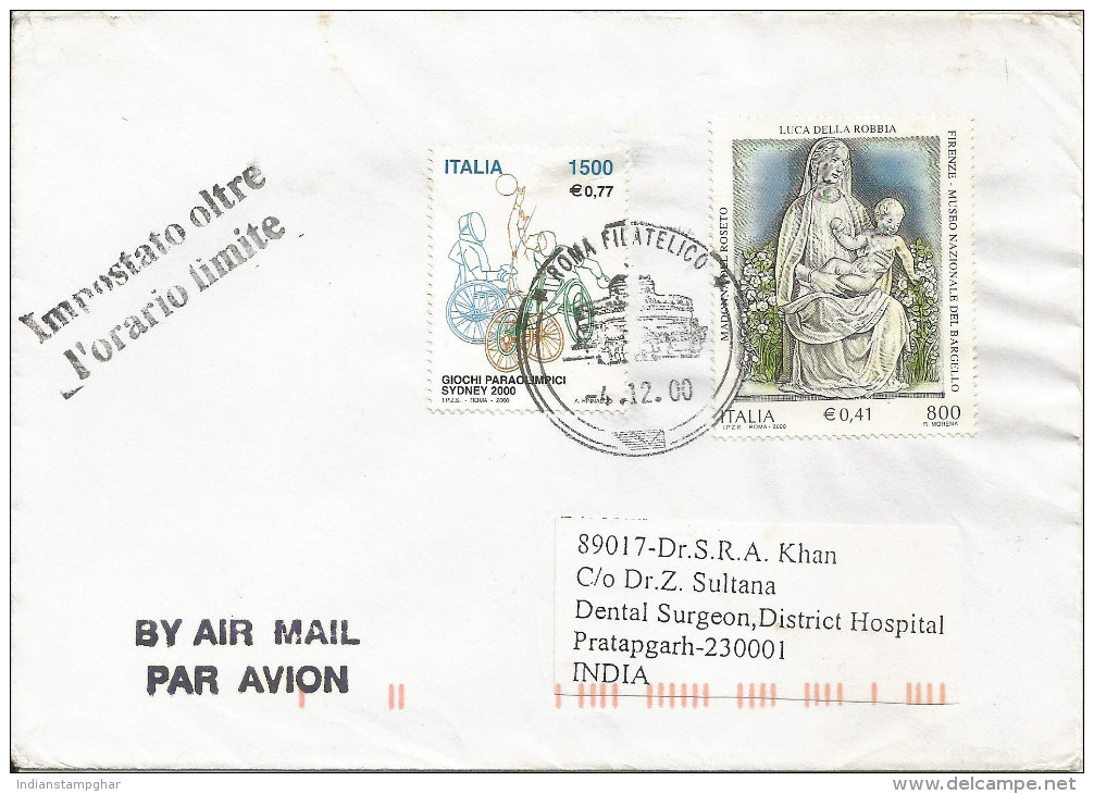 Rome Italia Cover To India Used  Basketball / Paralympic / Fencing - ITALIA ROMA 2000 - Giochi Paraolimpic , As Per Scan - Sommer 2000: Sydney - Paralympics