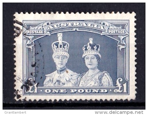 Australia 1937 Coronation Robes 1 Pound Thin Paper Used - Oblitérés