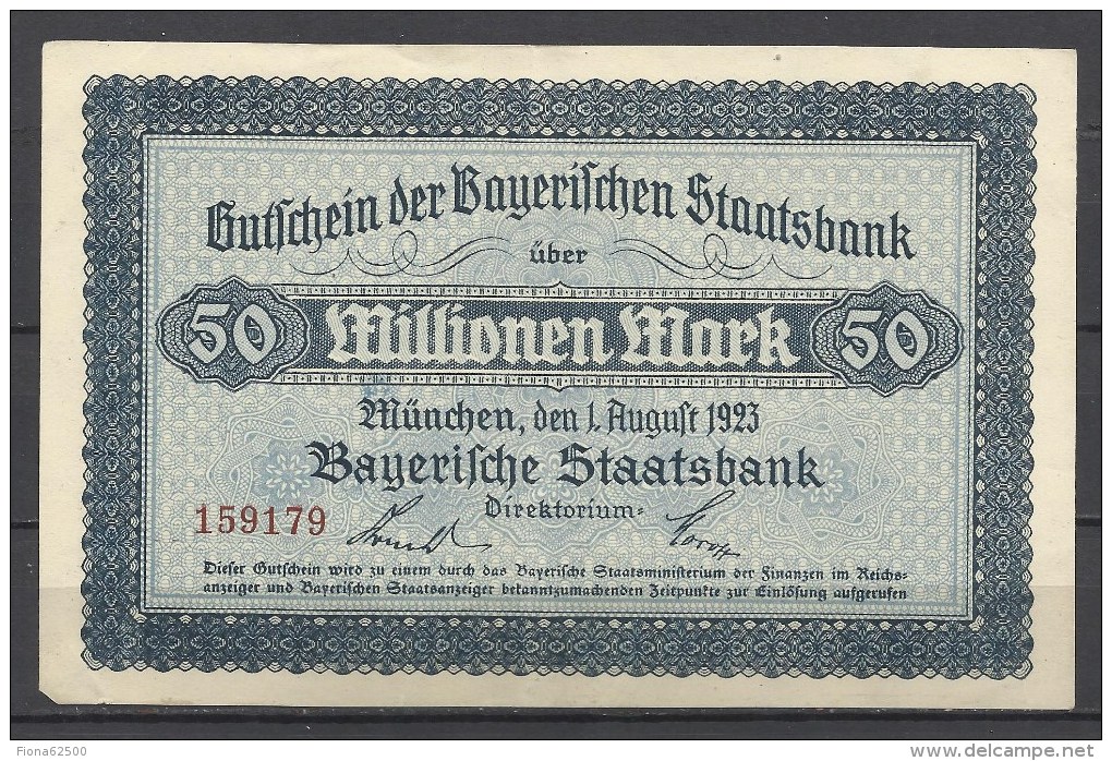 ALLEMAGNE .  BILLET DE 50 MILLION EN MARK . 1923 . - 50 Mio. Mark