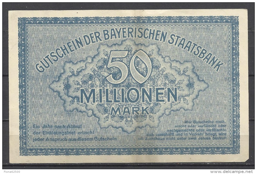 ALLEMAGNE .  BILLET DE 50 MILLION EN MARK . 1923 . - 50 Miljoen Mark