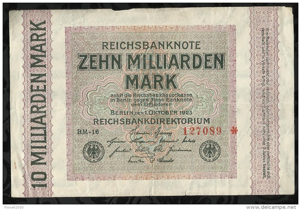 ALLEMAGNE .  BILLET DE 10 MILLIARD EN MARK . 1923 . - 10 Miljard Mark