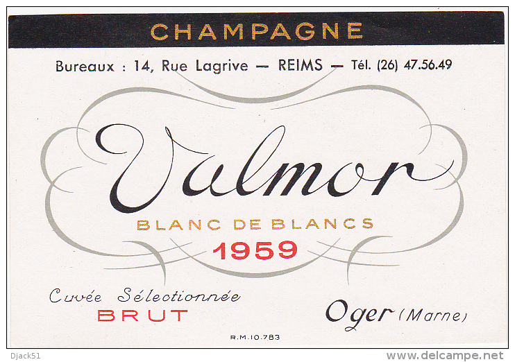 Etiquette Champagne Valmor Blanc De Blancs - OGER (Marne) - 1959 - Champagne