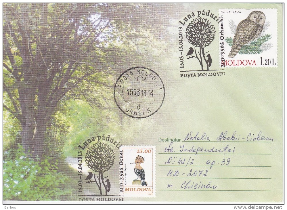 MOLDOVA ; MOLDAVIE ; MOLDAU ; 2013 ; "Month Of The Forest"; Birds ; Owl ; Special  Cancell. Used Cover. - Moldawien (Moldau)