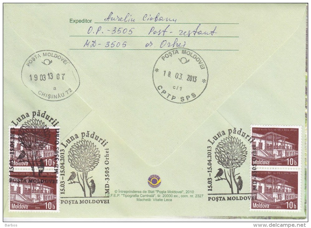 MOLDOVA ; MOLDAVIE ; MOLDAU ; 2013 ; "Month Of The Forest"; Birds ; Owl ; Special  Cancell. Used Cover. - Moldawien (Moldau)