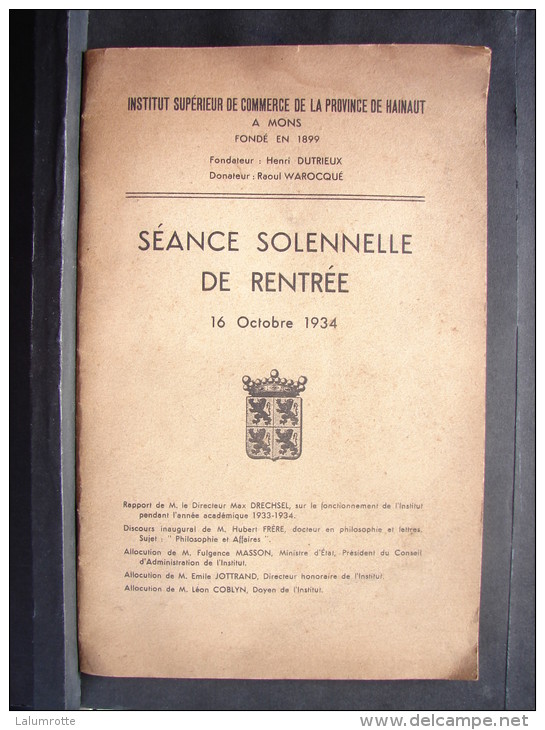 Liv. 480. Institut Supérieur De Commerce à Mons. Séance Solennelle De Rentrée De 1934. - 1901-1940