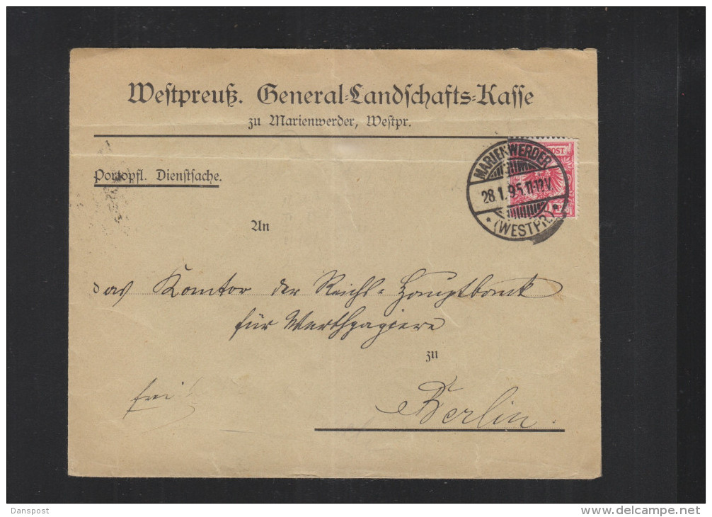 Dt. Reich Portopflichtige Dienstsache Marienweder Verschlußzettel 1895 - Briefe U. Dokumente