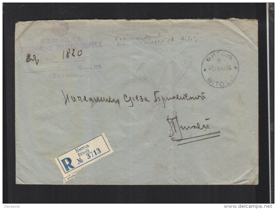 Yugoslavia Registered Military Cover Bitolj - Storia Postale