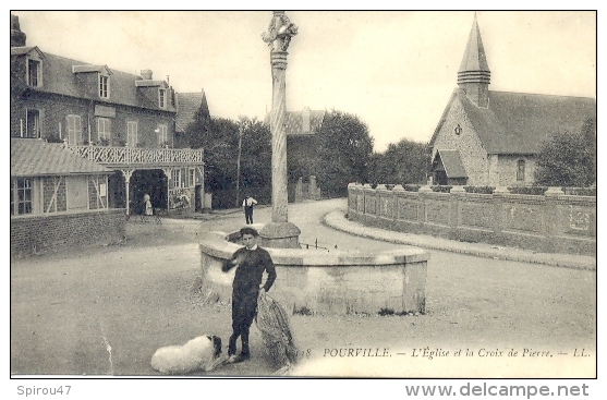 CPA POURVILLE - L'EGLISE ET LA CROIX DE PIERRE - Autres & Non Classés