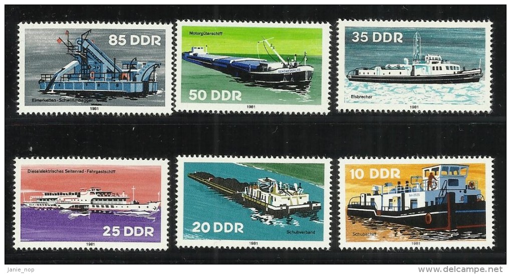 German Democratic Republic 1981 River Boats - Unused Stamps