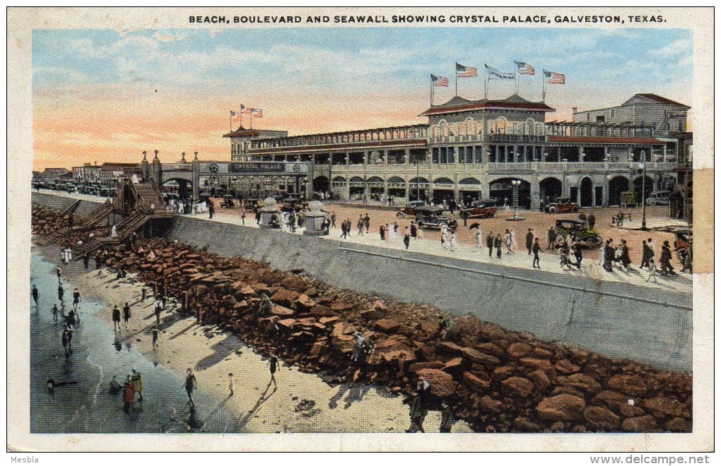 CPA  -  GALVESTON  (Texas)  Beach, Boulevard And Seawall Showing Crystal Palace. - Galveston