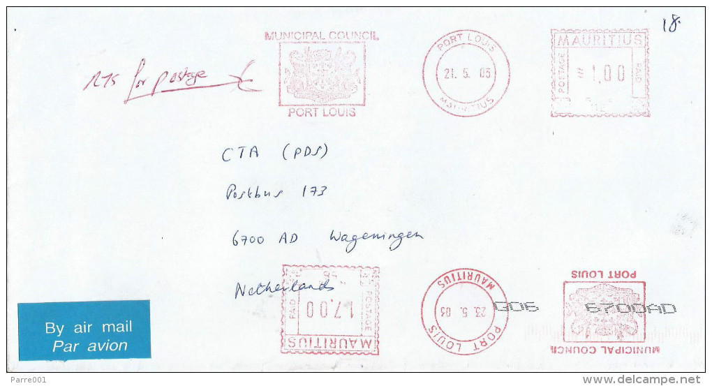 Mauritius Maurice 2003 Port Louis Meter Franking Neopost “Electronic” RC 112 Returned To Sender For Postage Cover - Mauritius (1968-...)