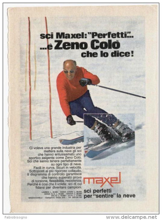1970 - Sci MAXEL  Zeno COLO' -   1  Pubblicità Cm. 13x18 - Winter Sports