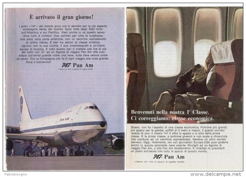 1970 -   747 PAN AM  -  2 Pagine  Pubblicità Cm. 13x 18 - Publicités
