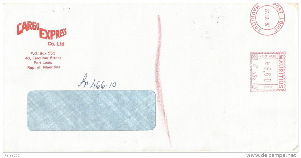 Mauritius Maurice 1997 Port Louis Meter Franking Neopost “Electronic” RC 002 Domestic Cover - Mauritius (1968-...)