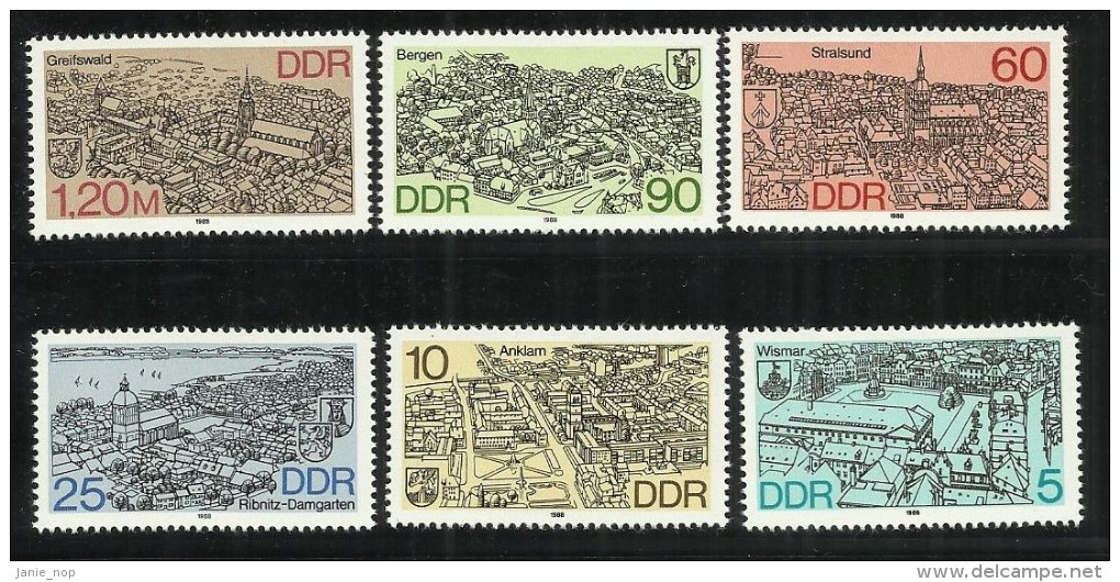 German Democratic Republic 1988 District Capitals - Unused Stamps