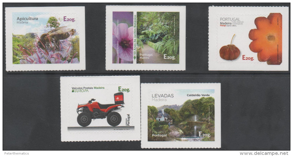 MADEIRA,NH, 2014, 5 SELF-ADHESIVE VALUES,BEES, EUROPA, WATERFALLS, GARDENS, - Honeybees