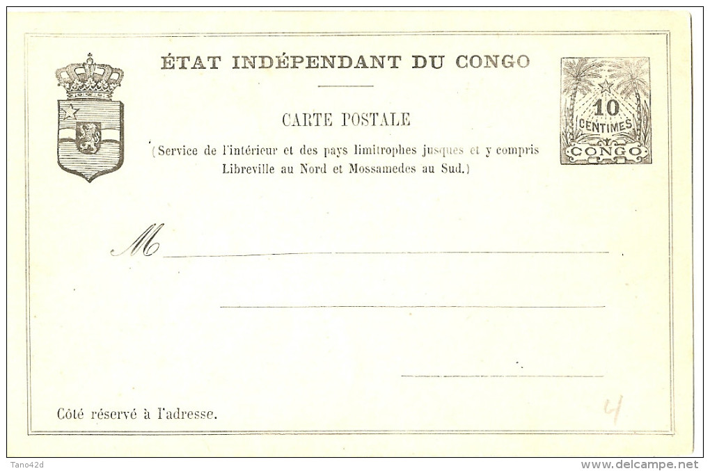 LBL20 - CONGO BELGE - EP CP 10c NOIR SUR CARTON GRIS PÂLE NEUF - 1884-1894