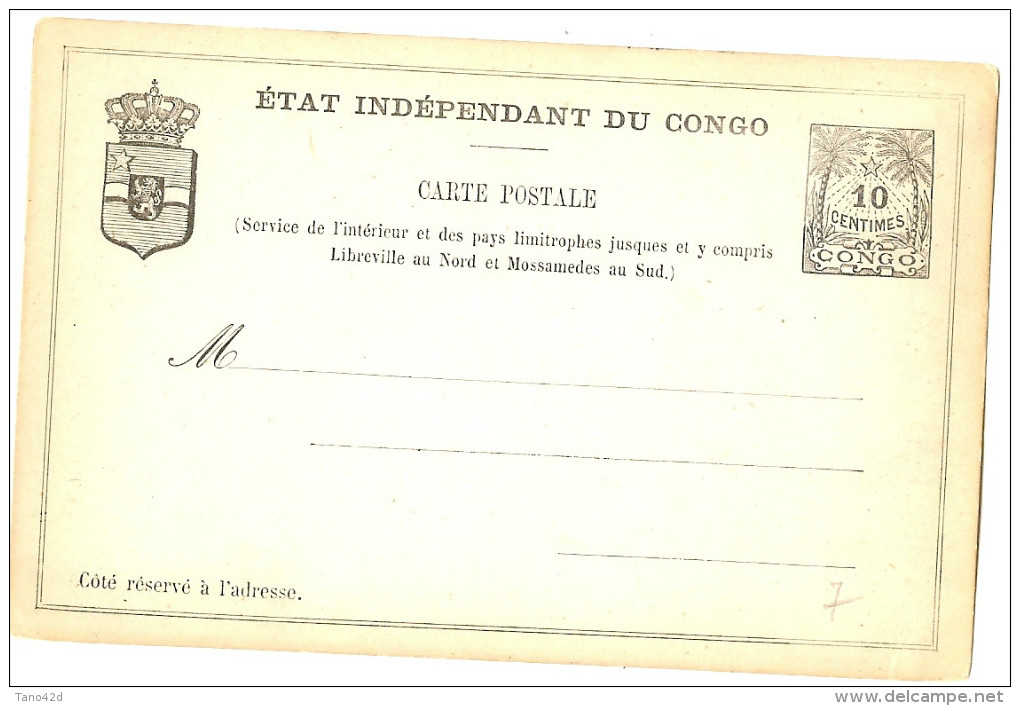 LBL20 - CONGO BELGE - EP CP 10c NOIR SUR CARTON GRIS PÂLE NEUF - 1884-1894