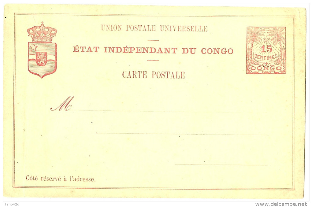 LBL20 - CONGO BELGE - EP CP 15c CARMIN LETTRES MAIGRES  NEUF - 1884-1894