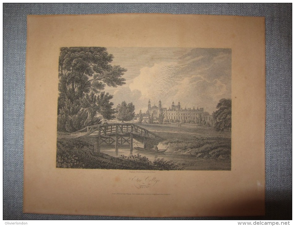 Gravure Antique De 1805 Du College Eaton - Antique Engraving Of Eaton College In Bucks - Prints & Engravings