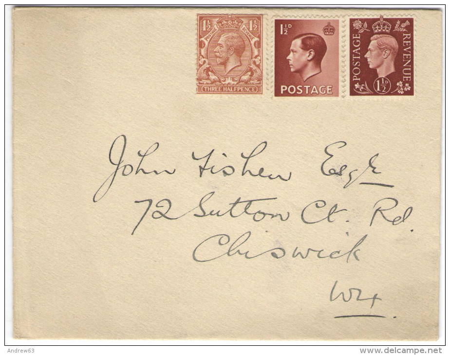 GB - Regno Unito - GREAT BRITAIN - UK - 1937 - No Canceled - Viaggiata Per Chiswick, England - Storia Postale