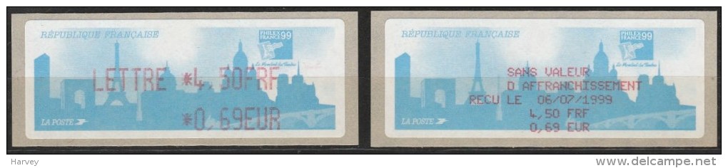 PhilexFrance´99 Vignette 4,50 FF + Reçu Du 06/07/1999 - 1999-2009 Illustrated Franking Labels