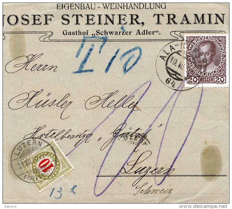 Austria Letter Piece In 1910 With Swiss Tax (Letter Piece, Morceau De Lettre, Briefstück) - Taxe