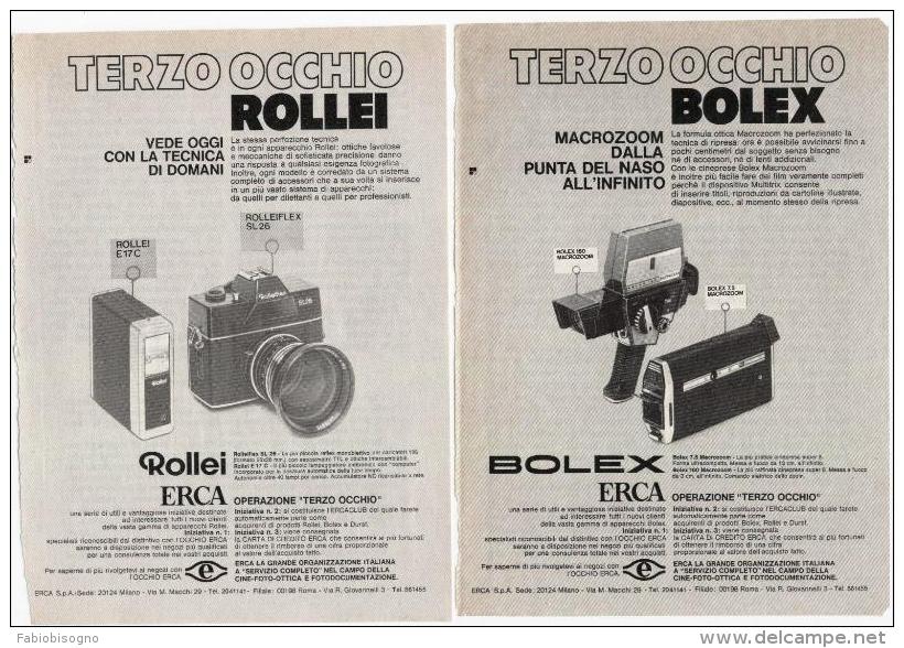 1970 - ERCA (Rollei - Bolex) -  2 Pubblicità Cm. 13 X 18 - Cameras